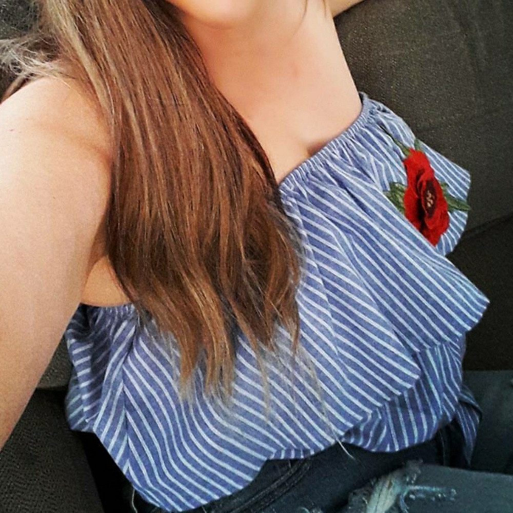 Off the shoulder striped top